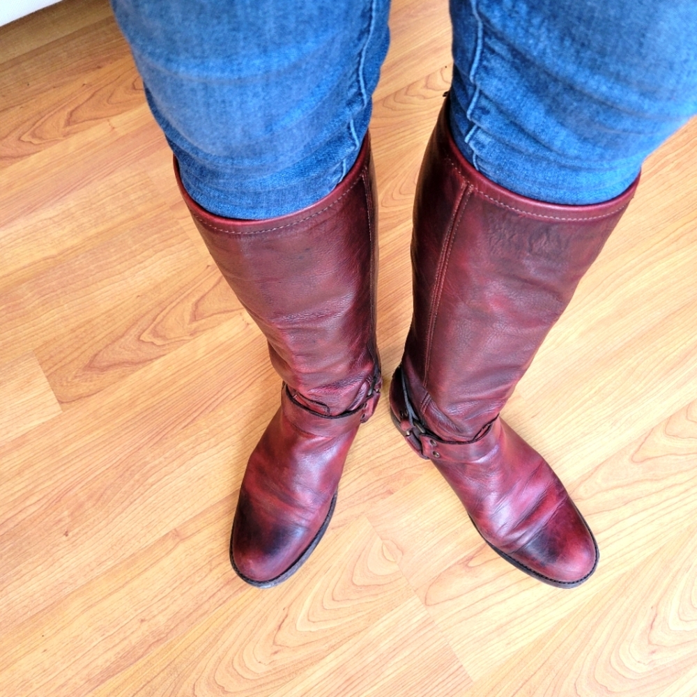 Frye Phillip Harness Tall Boot in Burnt Red, Size 9